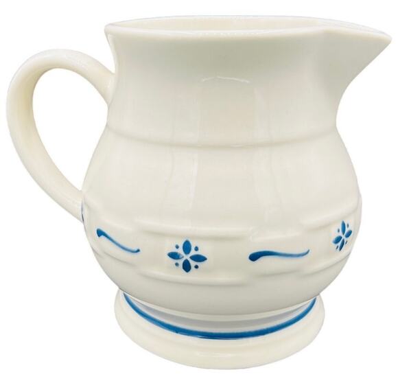 Longaberger Other - 💙 VTG Longaberger Stoneware Pitcher White Floral Embossed Kitchen Farmhouse